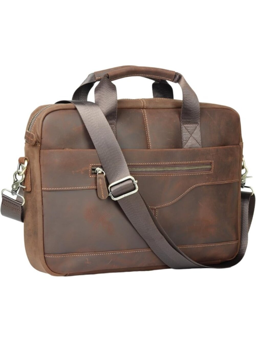 Vintage Genuine Leather Messenger Bag, 14" Slim Laptop Briefcase for Men
